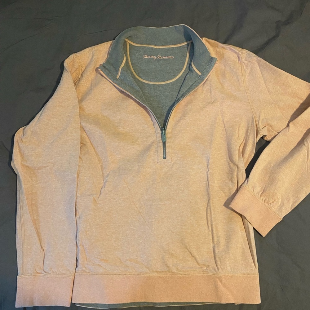 Tommy Bahama Light Pink Quarter-Zip Sweater with Contrast Collar